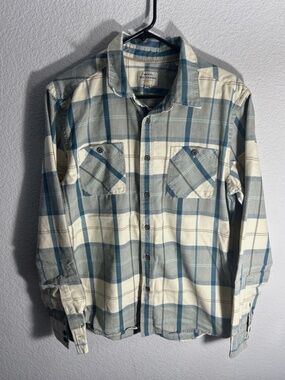 QUICKSILVER Waterman Collection Long Sleeve Blue Plaid Flannel Button Up Size M